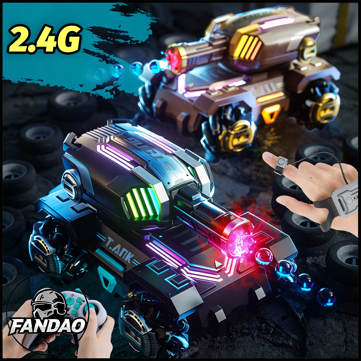 RC Stunt Tank Car Gesture Sensing Water Bullets Shooting 4WD Drift Spray Off-Road Mecha Vehicle Kids Toy for Outdoor Battle Game