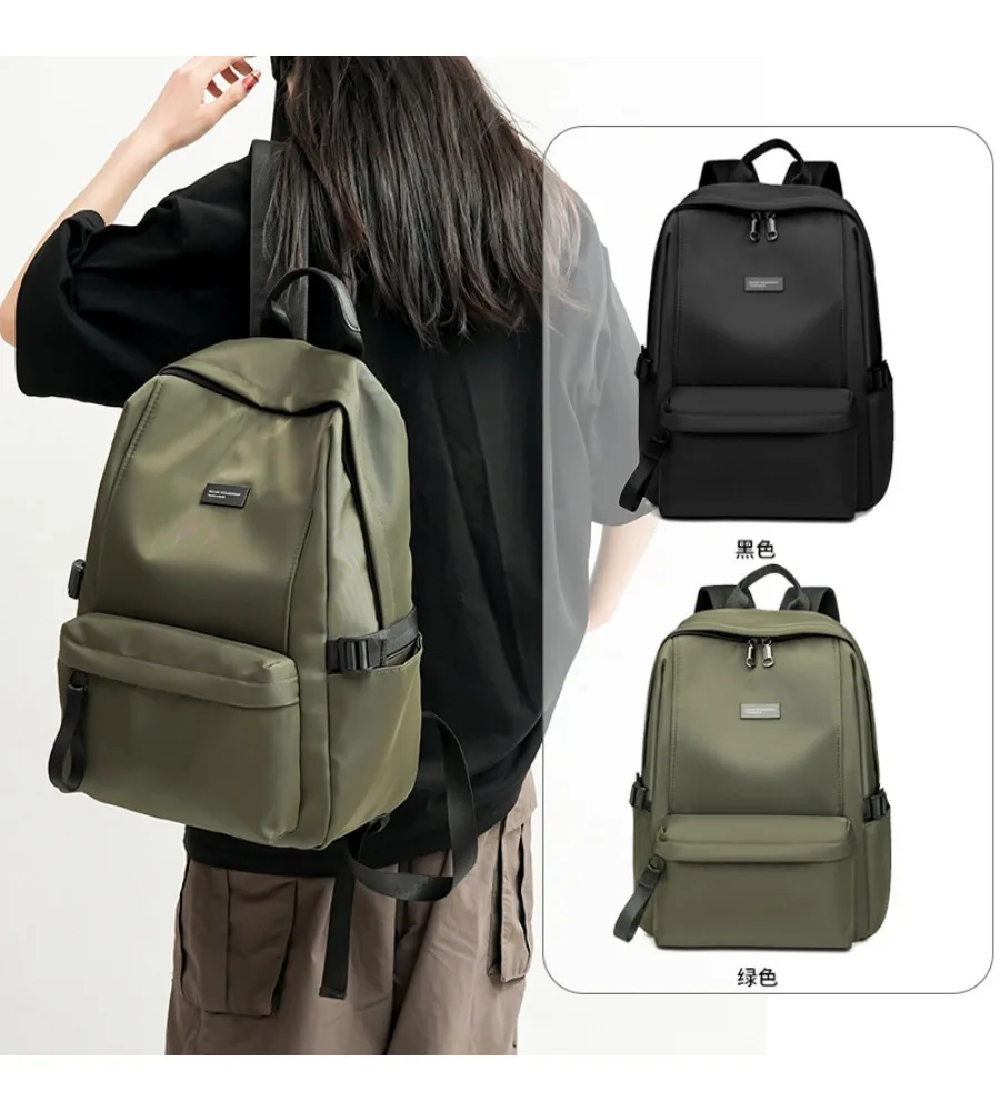 Army green lightweight laptop backpack anti splash smooth fabric for daily school short trip casual personal storage