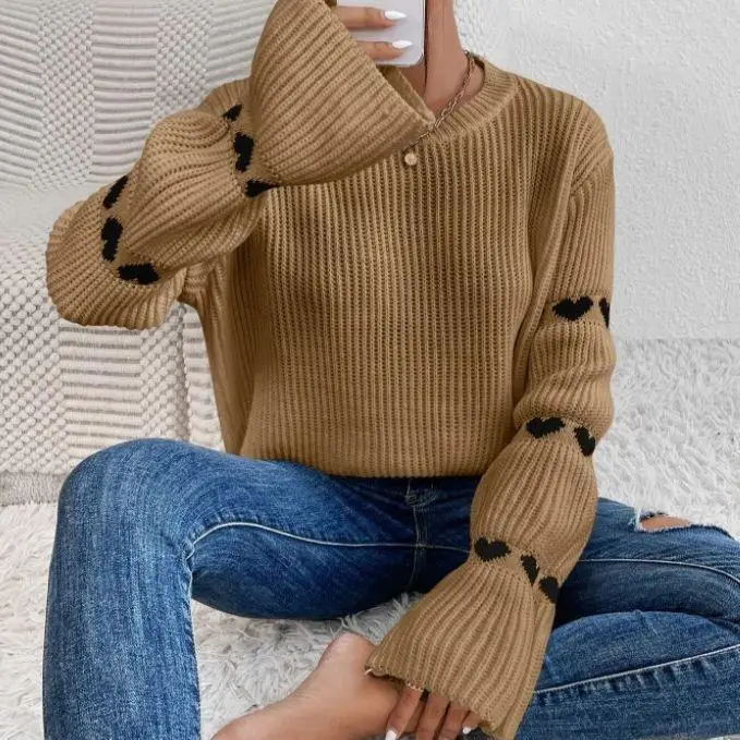 

Casual Print Long Sweater for Women Loose Ne Patchwork Design Comfortable Breathable Middle-Aged And ly Clothing