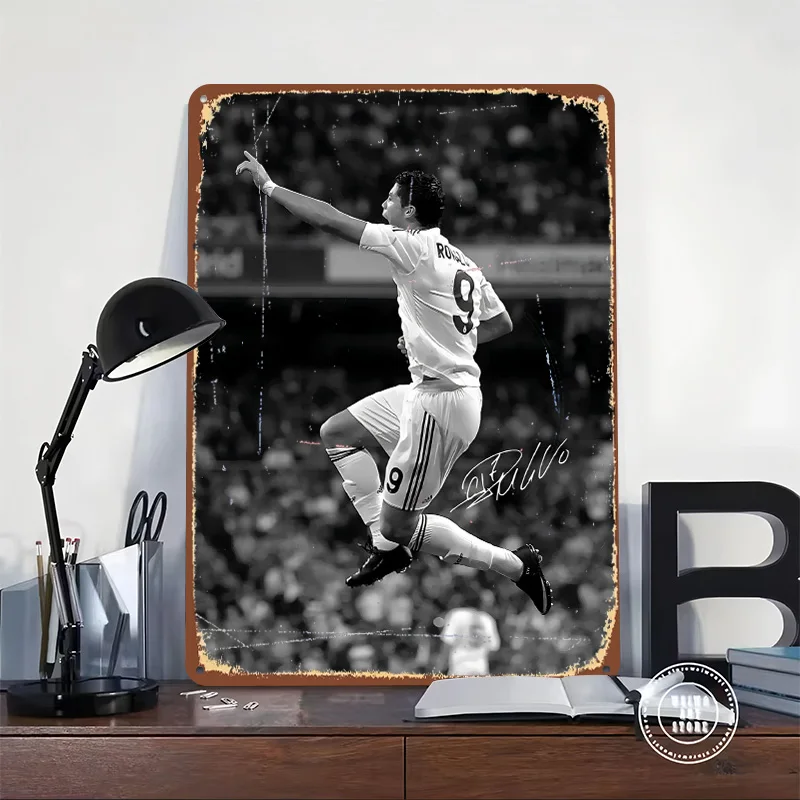 Messi Soccer Ronaldo Poster Customized Vintage Metal Signs Wall Art Retro Tin Plaque for Mancave Interior Decoration Living Room