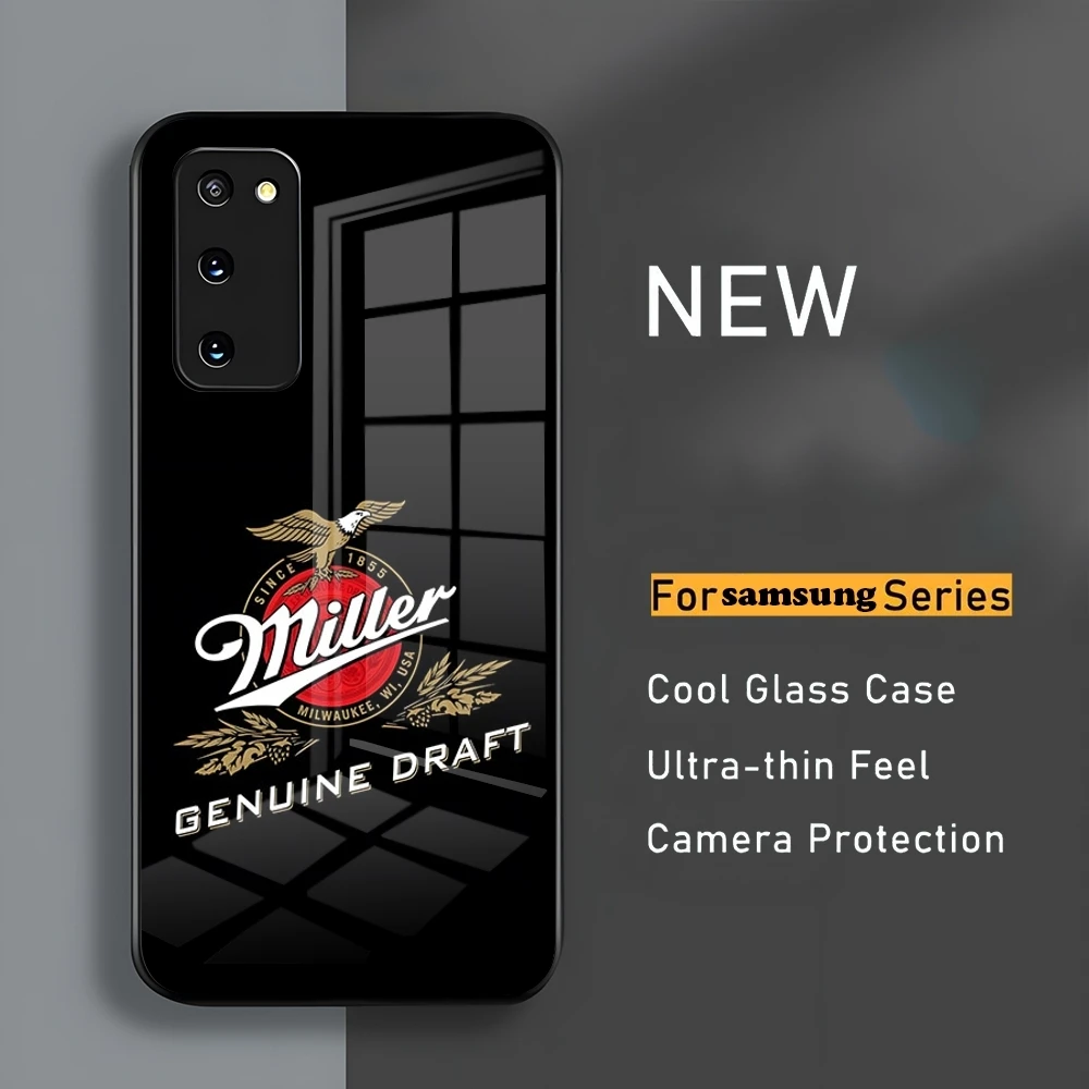 

COOL Hop Miller Beer Logo Phone Case For Samsung S24 23 A54 S21 S22 Ultra A 42 32 52 51 Note 23 S10 E Plus S20 FE Pro A12 glass