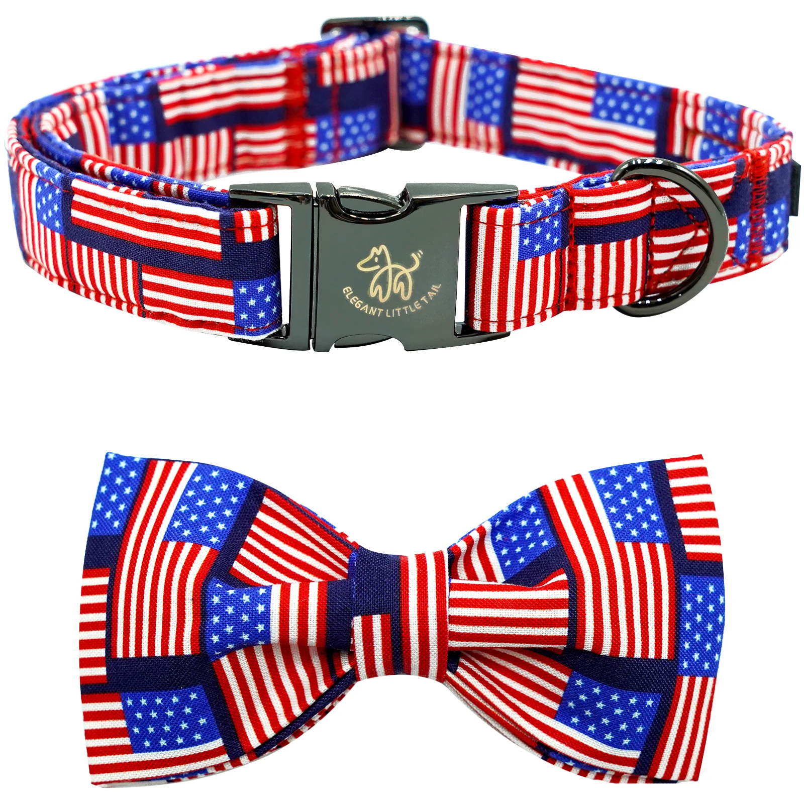 

Elegant little tail Independence Day Dog Collar Holiday Pet Collar with Bow Dog Durable Patriotic Dog Collars Pet Gift
