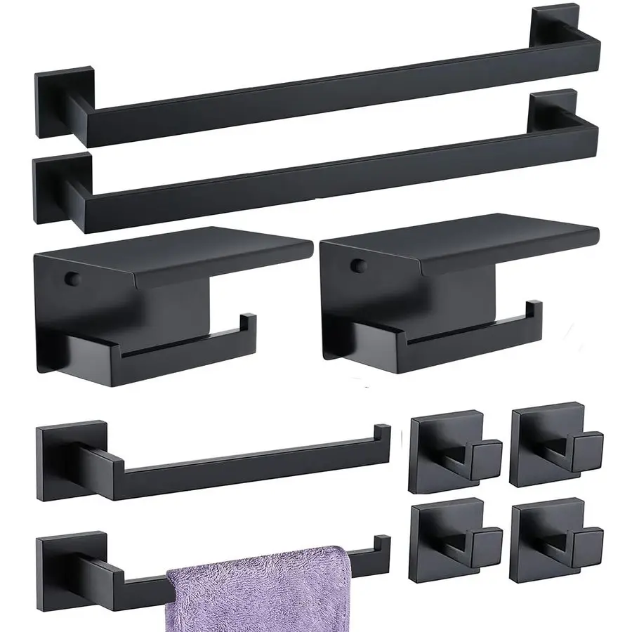 

Набор фурнитуры, 10 предметов, матовый черный, набор аксессуаров для ванной комнаты SUS304, набор вешалок для полотенец, в комплект входит 2 вешалки для полотенец 24 дюйма, 2 держателя для полотенец 2 унитаза