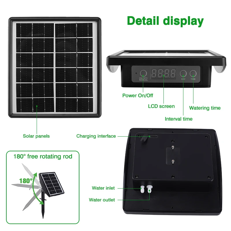 Imagem -05 - Sistema Solar Auto Rega Kit de Irrigação Automática por Gotejamento Dispositivo de Rega Automática Temporizador Lcd Plantas no Pátio Varanda Casa Verde e2