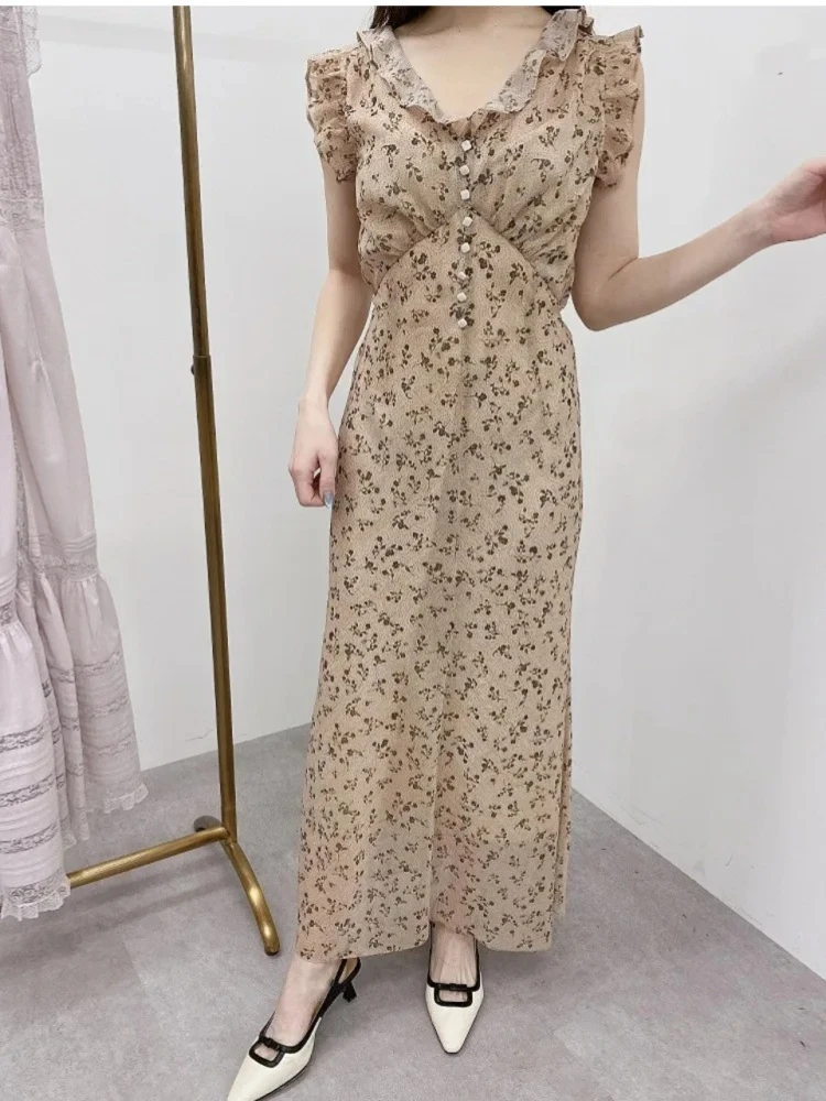 

French Style Temperament Vintage Dress Womne Ruffles Slim Waist Bandage Robe Summer 2025 Japanese Chic Vestido De Mujer Moda