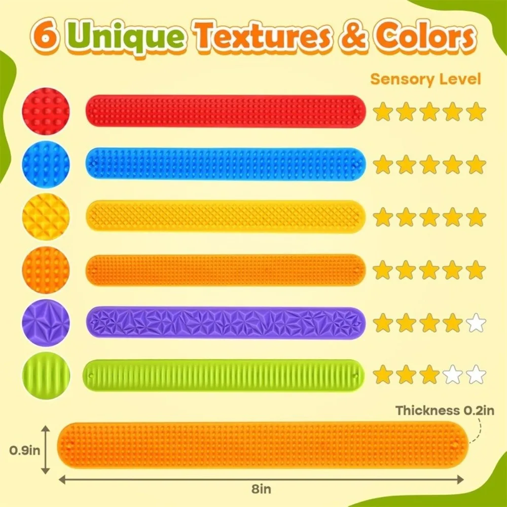 6個セット シリコン スラップブレスレット テクスチャード表面 ポータブル テクスチャードシリコン感覚玩具 ウェアラブルデザイン 感覚フィジェット玩具