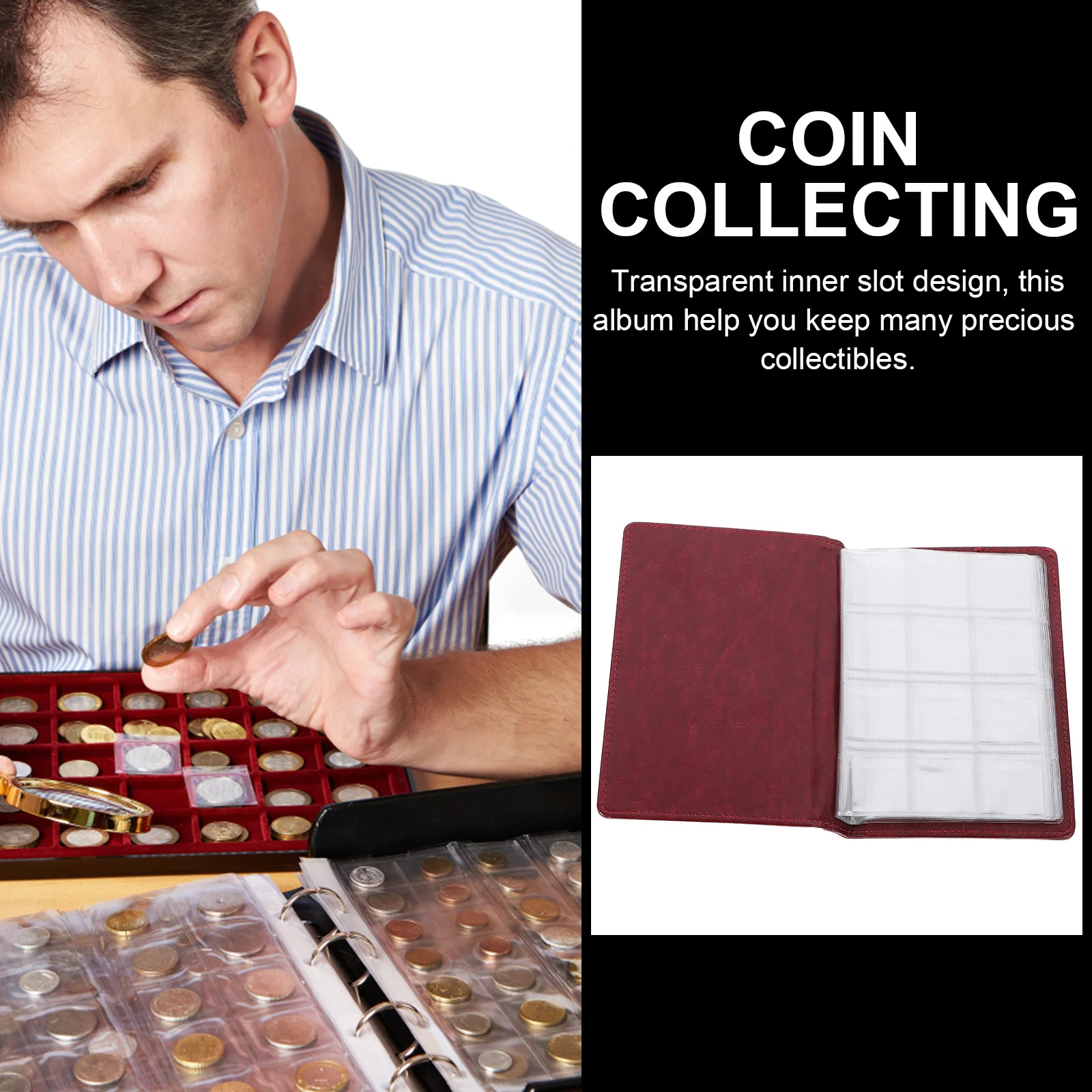 كتاب جمع العملات المعدنية من البولي يوريثان خفيف الوزن ومحمول وسعة كبيرة ومنظم ألبوم تخزين العملات التذكارية