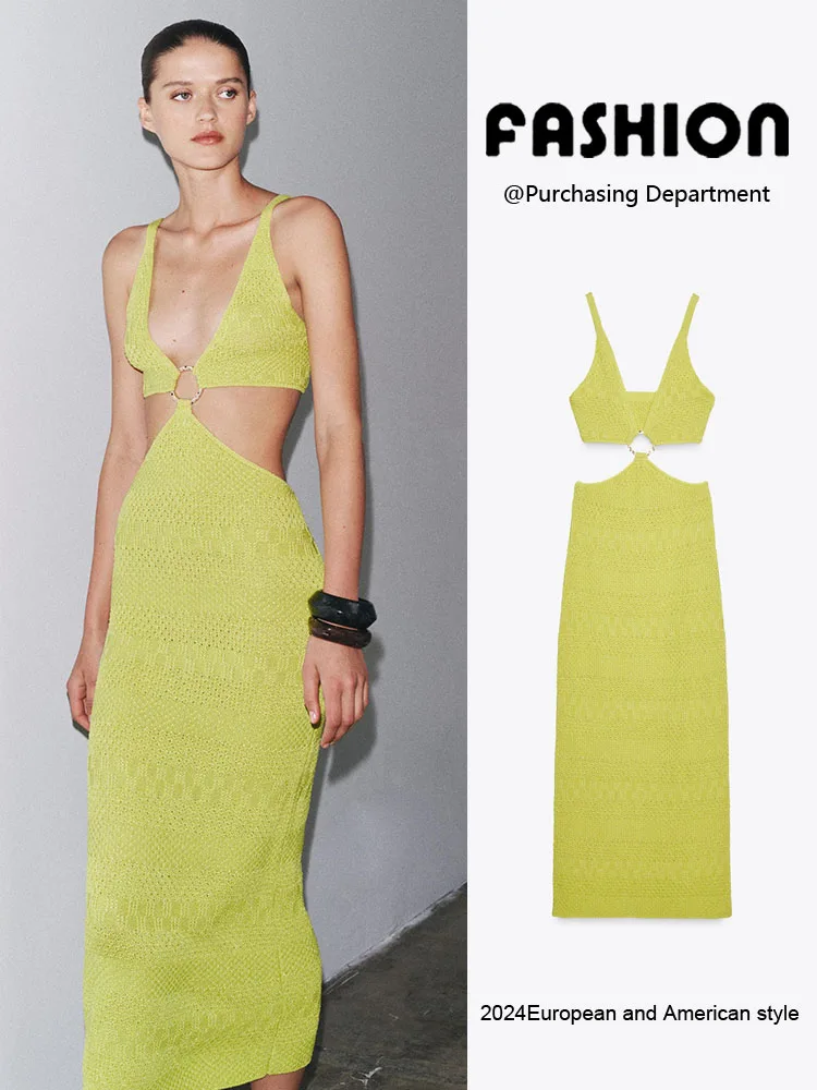 

New Summer Women's Knitted Hollow out Strapl Dr Simple Design Svel Gown Ethnic Sle Stage Costume 275603 520