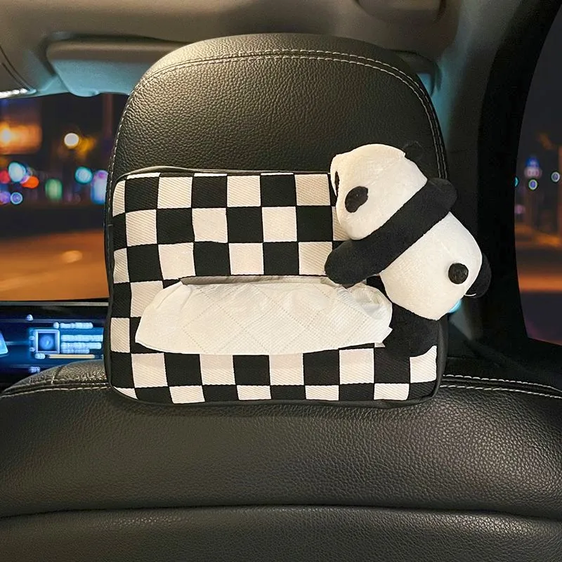 

New Panda Doll Car Tissue Box Universal Soft Plush Shoulder Pad Set Decor Cartoon Design Non-Slip Auto Interior Accessories