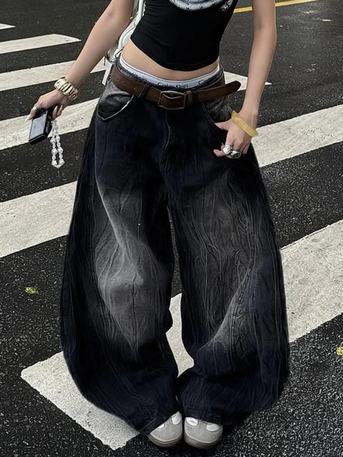 

High Waist Wide Leg Jeans Women's Loose Slimming Vintage Washed American Style down Coat Casual Straight Tube Trousers