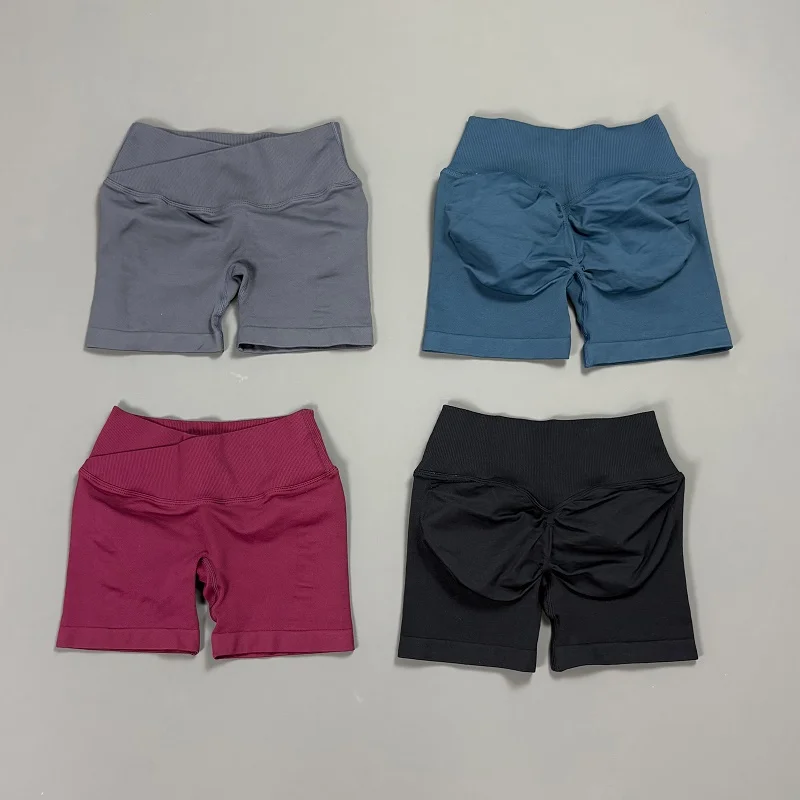 Vision Cross Waist Workout Shorts Women Peach Hip Lift Stretch Breathable Sport Short Pants Gym Yoga Fitness Training Shorts