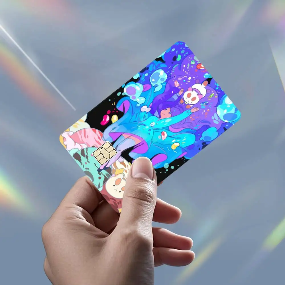 Cartoon Bee and P-PuppyCat 4pcs 1Set HD Waterproof Card Skins Protective Stickers for Credit Bank