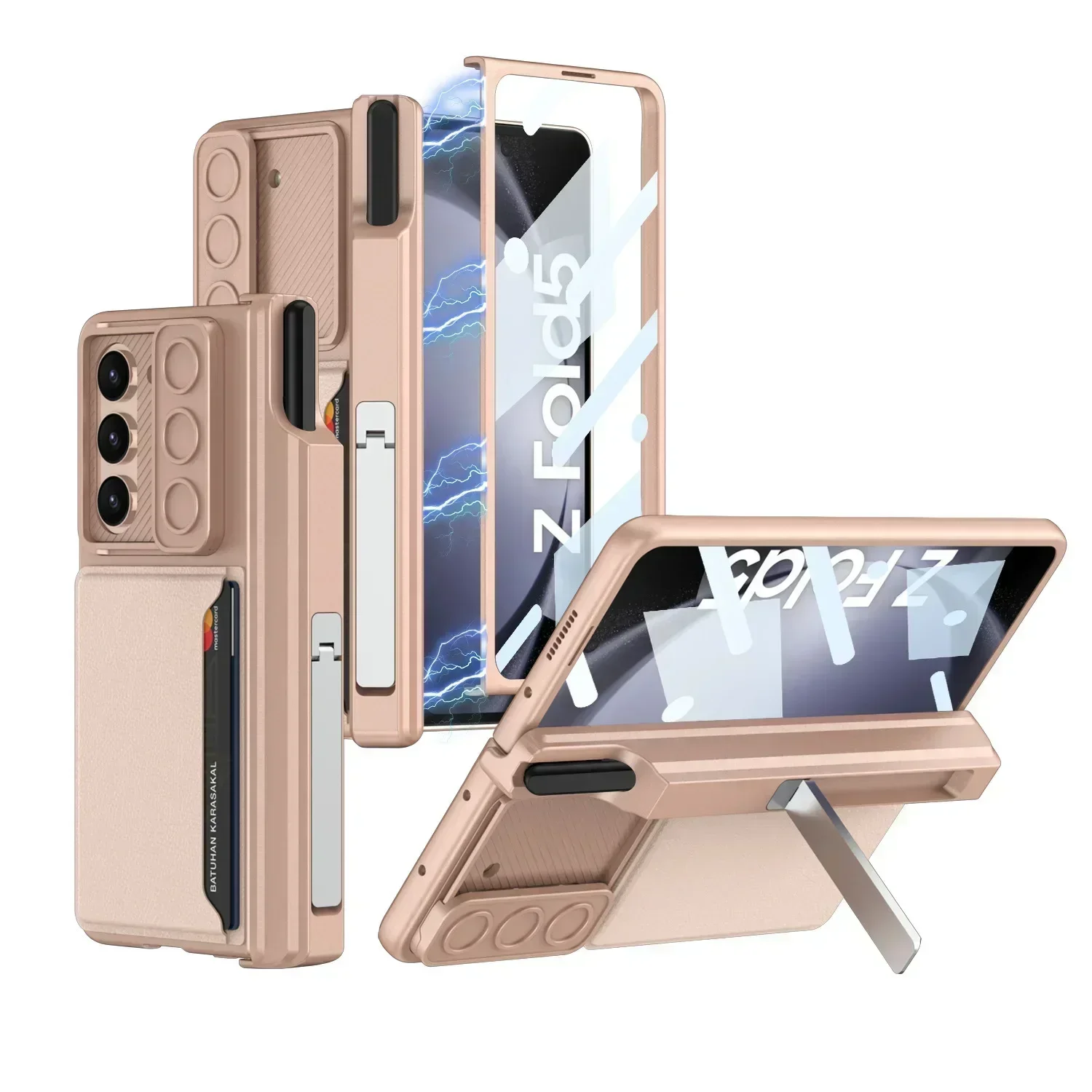 

Magnetic Suction Hinge Pen Slot Holder Phone Case For Samsung Galaxy Z Fold 5 Case Sliding Window Lens With card bag Fold5 Cover