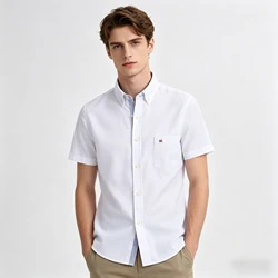 100% cotton Men's Summer Shirts Oxford Short Sleeve Standard-fit Loose Plaid Solid Soft Vertical Stripes Man Shirt Plus Size