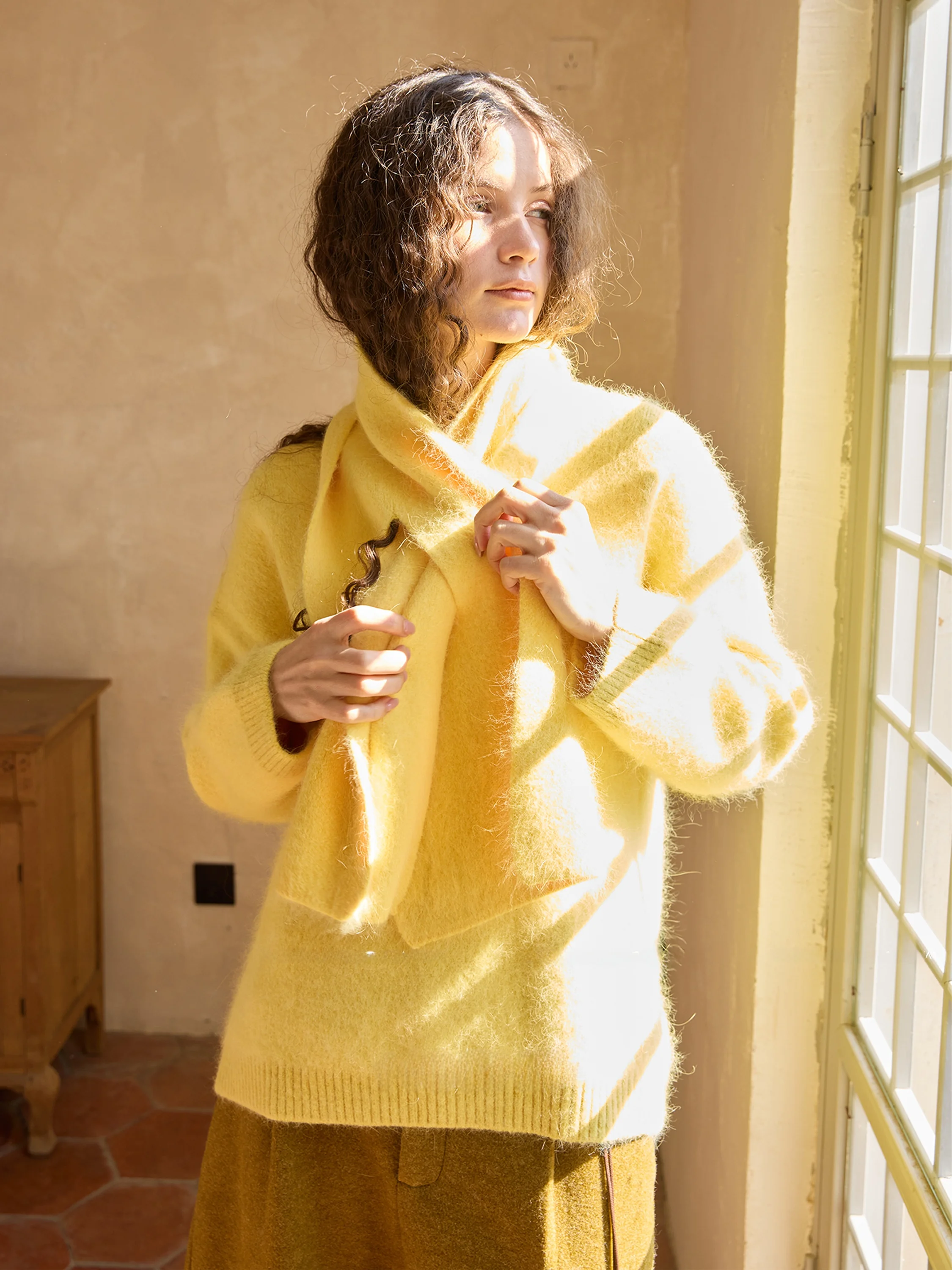 

Мягкий вязаный свитер с длинными рукавами и V-образным вырезом, свободный, универсальный, женский, зимний, утепленный, с круглым вырезом, трикотажный