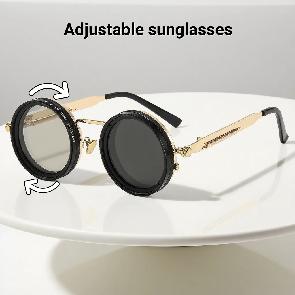 

New Fashionable ND Zoom Round Frame Men's Sunglasses Retro Neutral 9-Level Adjustable Dimming Luxury Driving Sunglasses