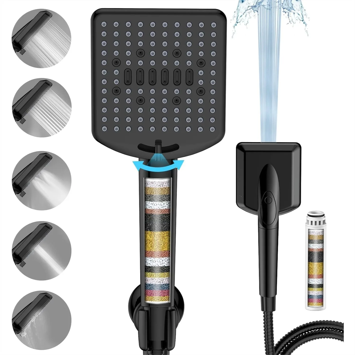

High Pressure Shower Head with Handheld Matte Black - 6 Modes, 120 Anti-Clog Nozzles, Detachable with Hard Water Filters, Extra