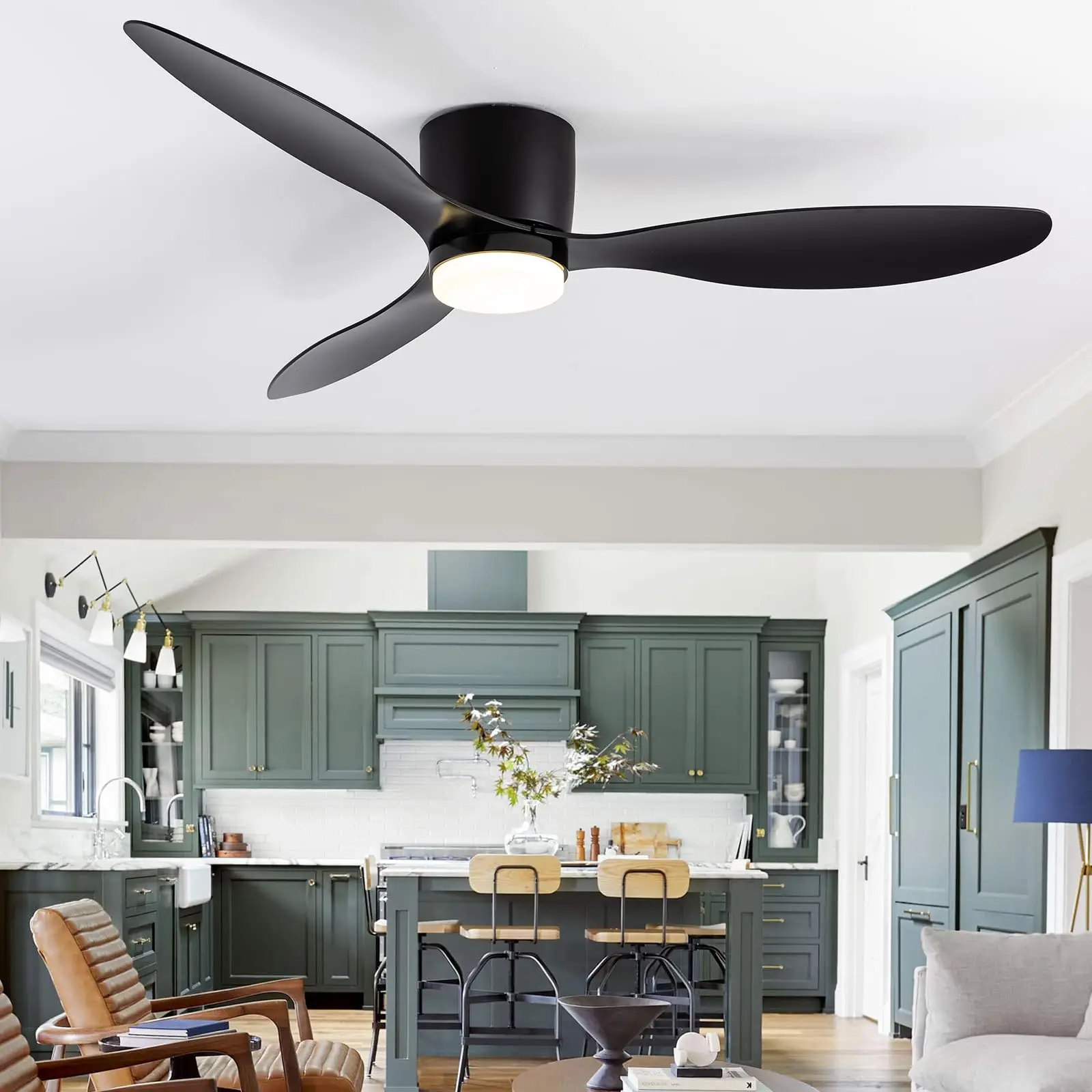 

Cool Electric Fan with Light Modern Large Three-leaf Ceiling Fan with Light for Home Balcony Living Room Decoration Fan
