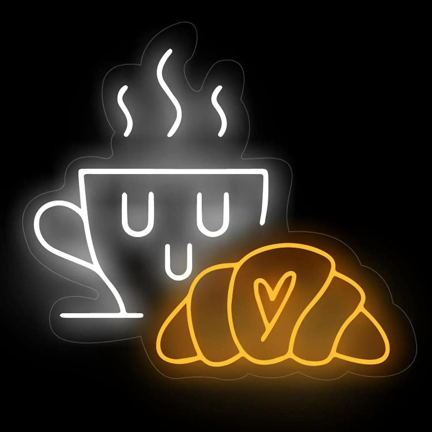 Coffee & Croissant Neon Sign USB Dimmable LED Neon Lights Bakery Shop Coffee Shop Dessert Shop Food Truck Restaurant Wall Decor