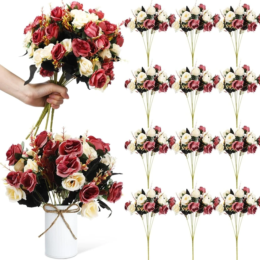 

10Pcs Silk Roses Artificial Flowers Wedding Home Room Decor Bridal Bouquets Party Scrapbook Garden Garland Diy Photography Props
