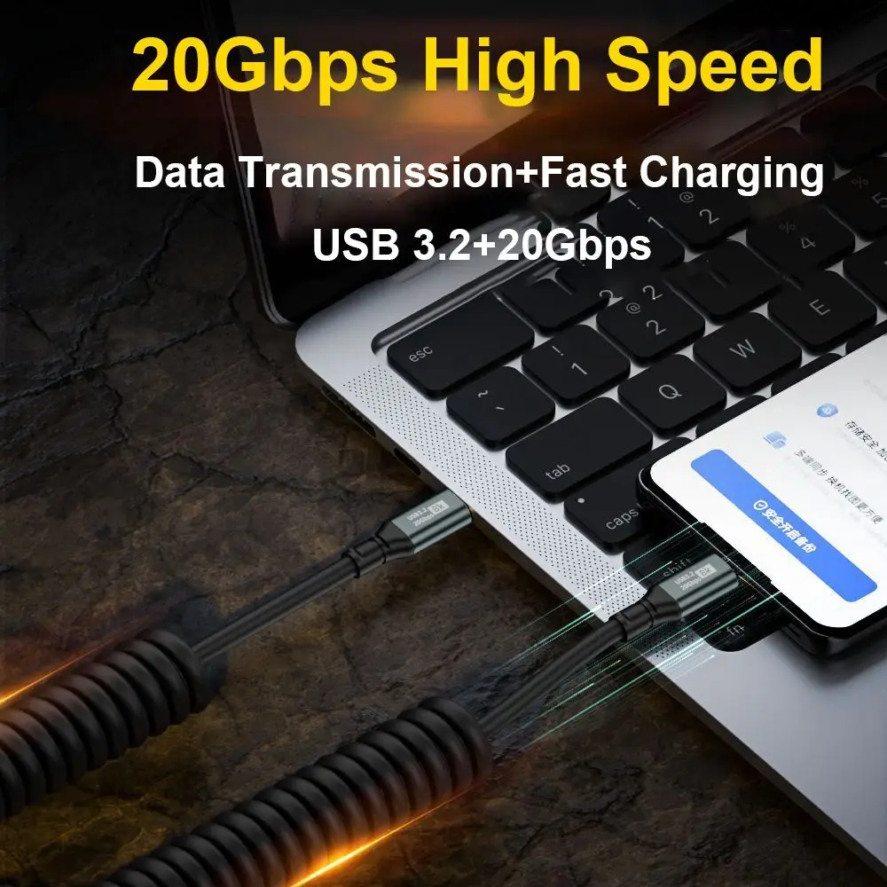 Professional 20Gbps Type-C Data Cable 8K 60HZ Flexible USB-C OTG Cord E-Marker Mobile Phone 100W Fast Charging Wire