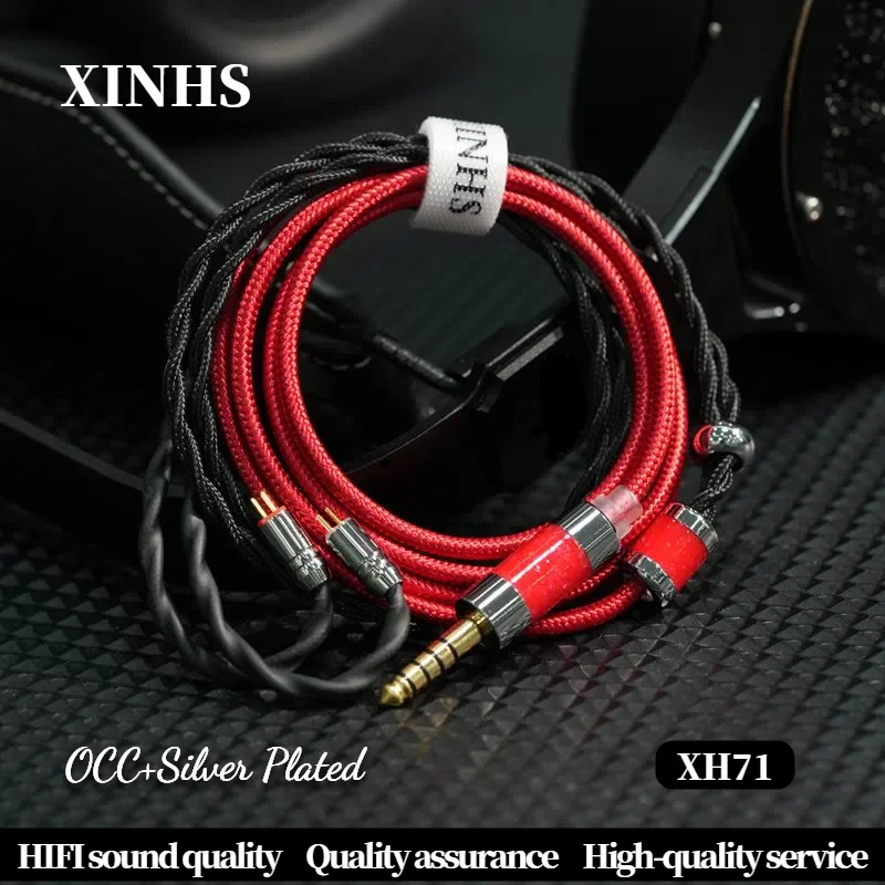 XINHS XH71 Red + Black Cotton Yarn OCC + Silver-Plated Copper Hybrid IEM Cable 3.5MM / 4.4MM / 0.78 2PIN/IE900/MMCX