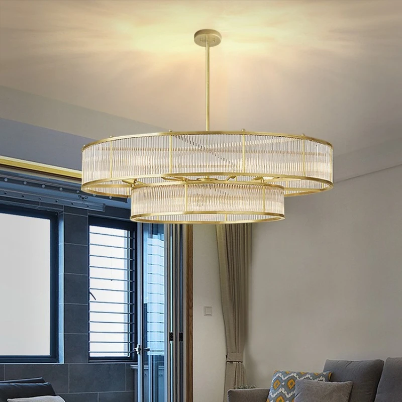 

Modern Led Minimalist Hollow Circular Ring Crystal Gold Chandelier for Living Dining Table Room Art Line Hanging Light Fixture