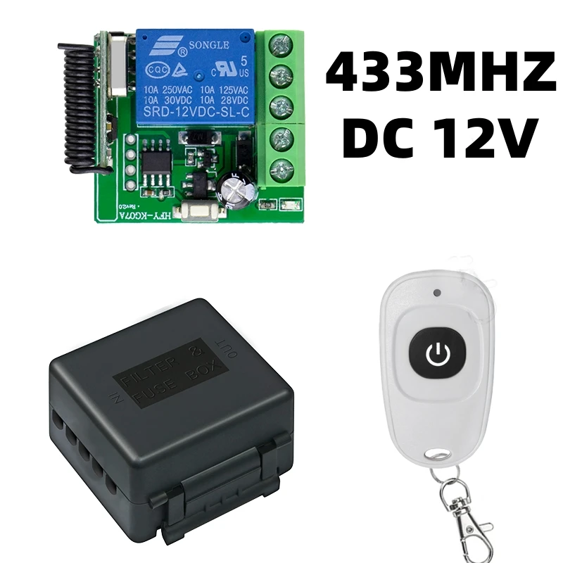 433MHz RF wireless Remote Control DC 12V 10A 1CH Relay Receiver and Transmitter for Electric Door Light Garage Door Switch