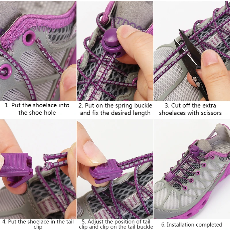 1 Pair Elastic Shoelaces Reflective Push The Spring Lock No Tie Shoe Laces Used For Sneakers Hiking Shoes Lazy Lace Round