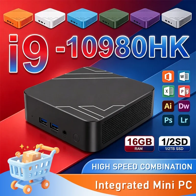 Powerful Intel Core I9-10980HK Multi-Color Optional Gaming Mini Desktop PC 4K Windows 11 16GB RAM 1/2TB SSD WIFI6 BT5.2