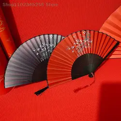 Vintage Chinese Style Folding Fan bamboo hand Wooden Shank Classical Dance with Tassel Elegent Female Home Decor