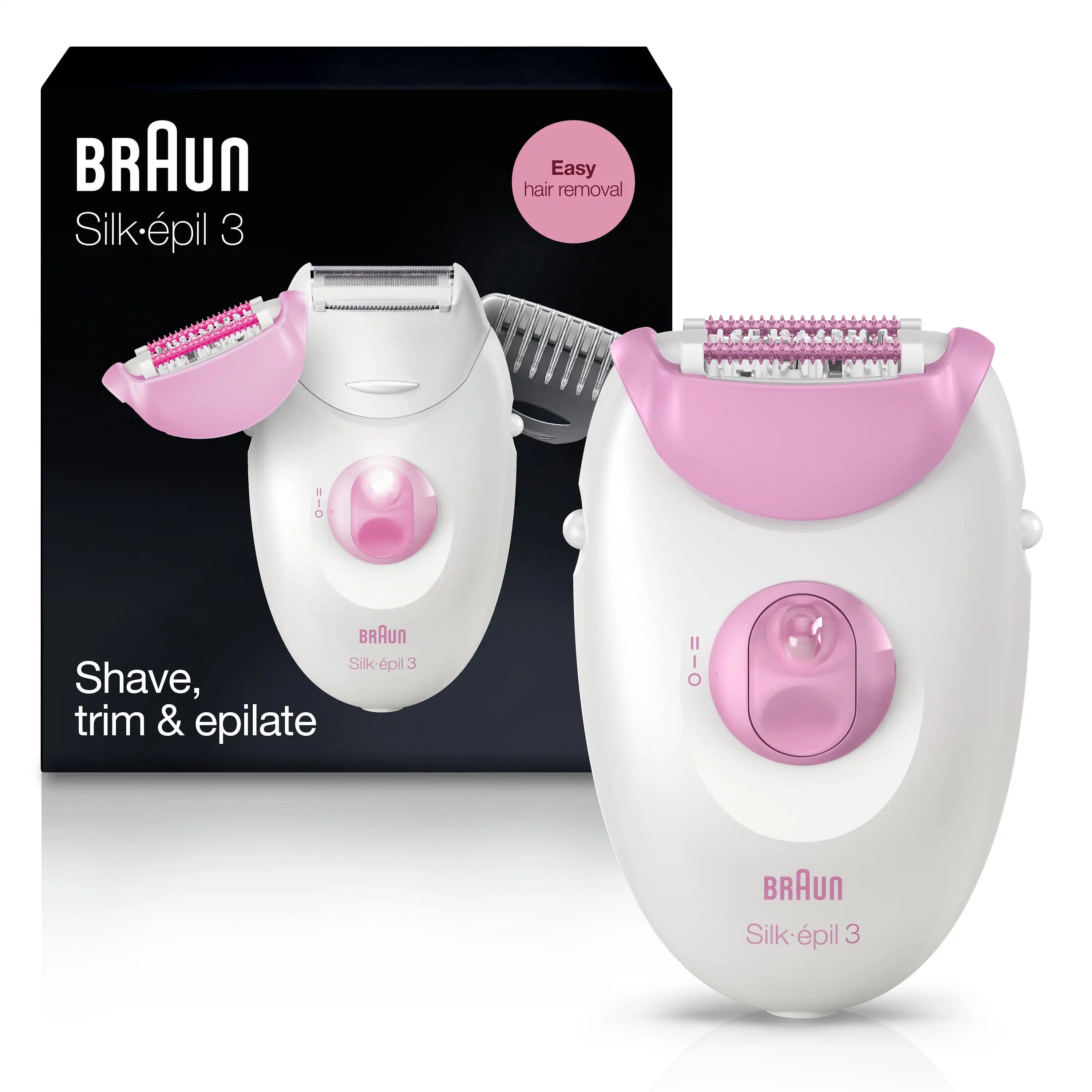 

Braun Silk-epil 3 3-270, Epilator for Women for Long-Lasting Hair Removal, White/Pink