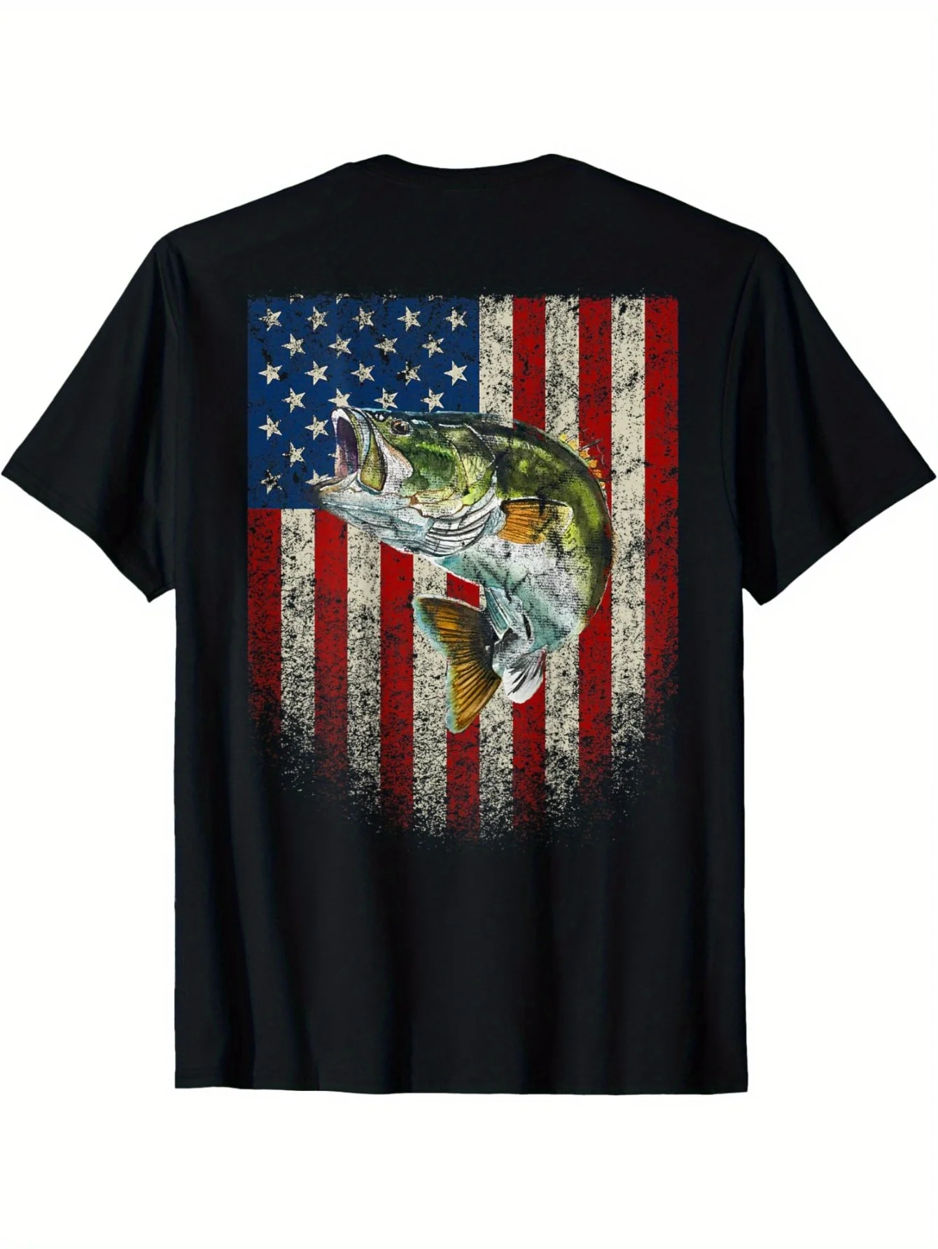 

American Flag Bass Fish Graphic Patriotic Fishing T-Shirt 100% Cotton O-Neck Short Sleeve Summer Casual Mens T-shirt Streetwear