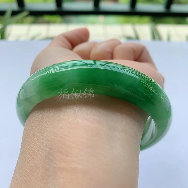 Old Mine Icy Jadeite Bracelet, Light and White-Green, Wide Version, Perfectly Round, Thin Strip, Noble Lady Style, Natural view 2