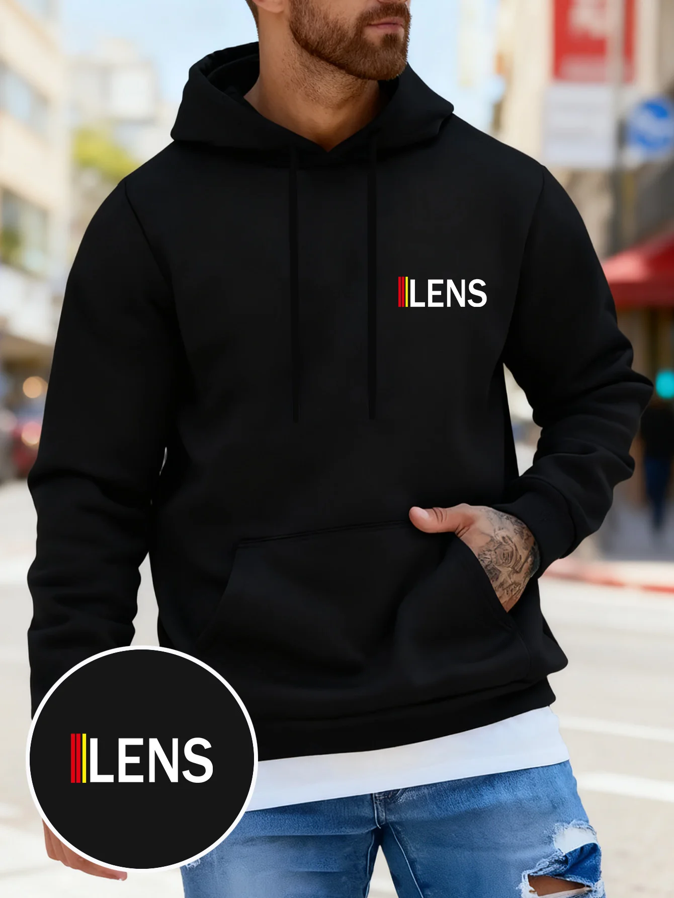 Men's Graphic Print Pullover Hoodie – Comfortable, Simple, and Versatile (YDK4153X) – Unisex Style for Autumn/Winter