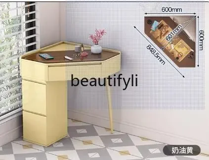 Simple tone minimalist smart bedside table dresser integrated with lock corner triangular makeup table wireless charging