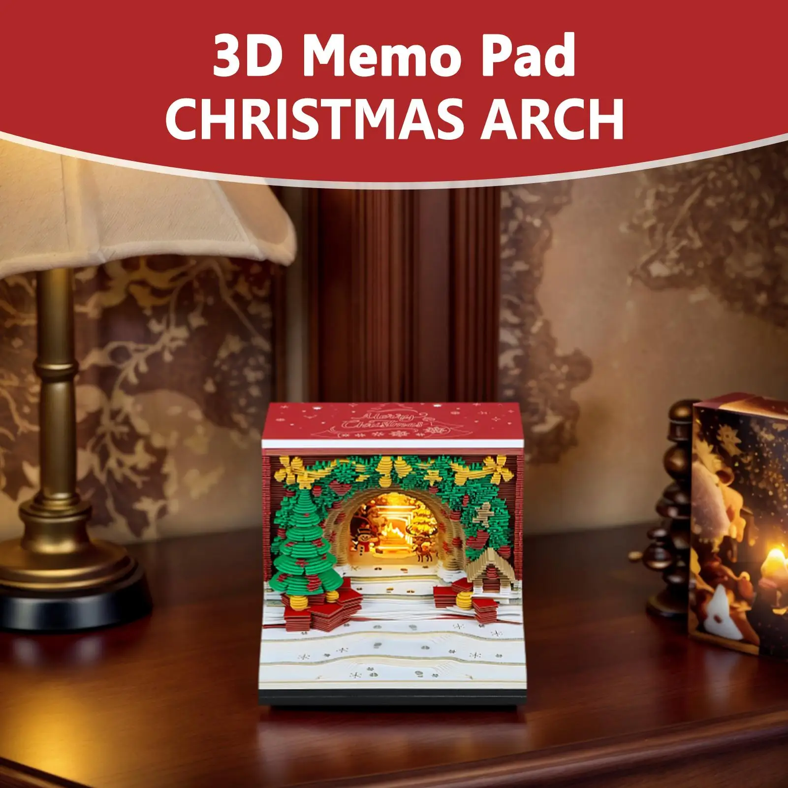 Calendario 3D 2026 2026 Arco di Natale Blocco note Calendario da tavolo Decorazioni per la casa Blocco note con luci a LED per la casa Dormitorio Appartamento Camera da letto