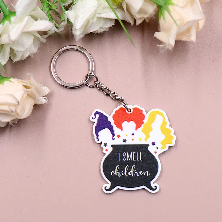 Halloween Keyring I Smell Children Hocus Pocus Pumpkin Movie Character Glitter Acrylic Keychain Laser Cut