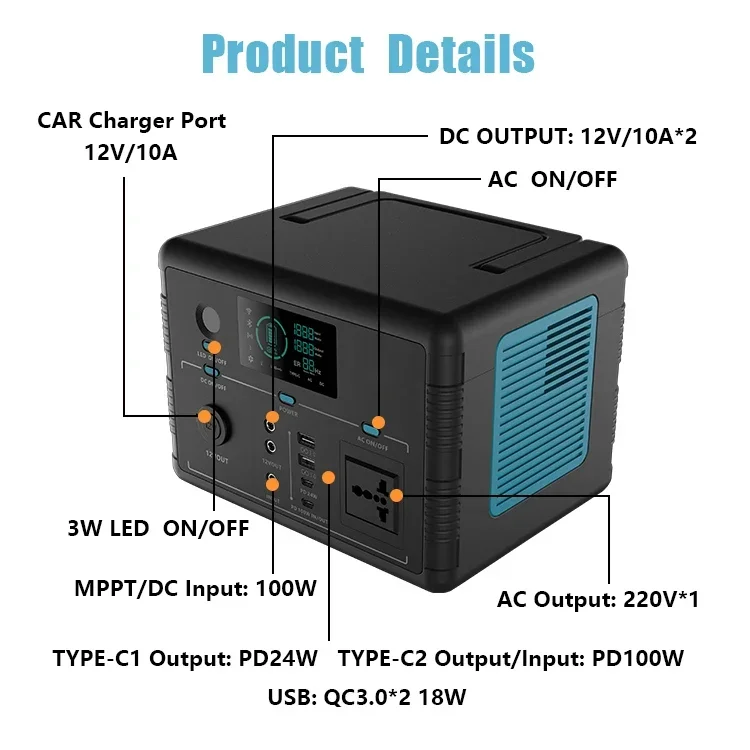 

Best Original Factory 500W / 518Wh Power Station Backup Lithium Battery Home Energy Storage Battery Outdoor Portable Power Stati