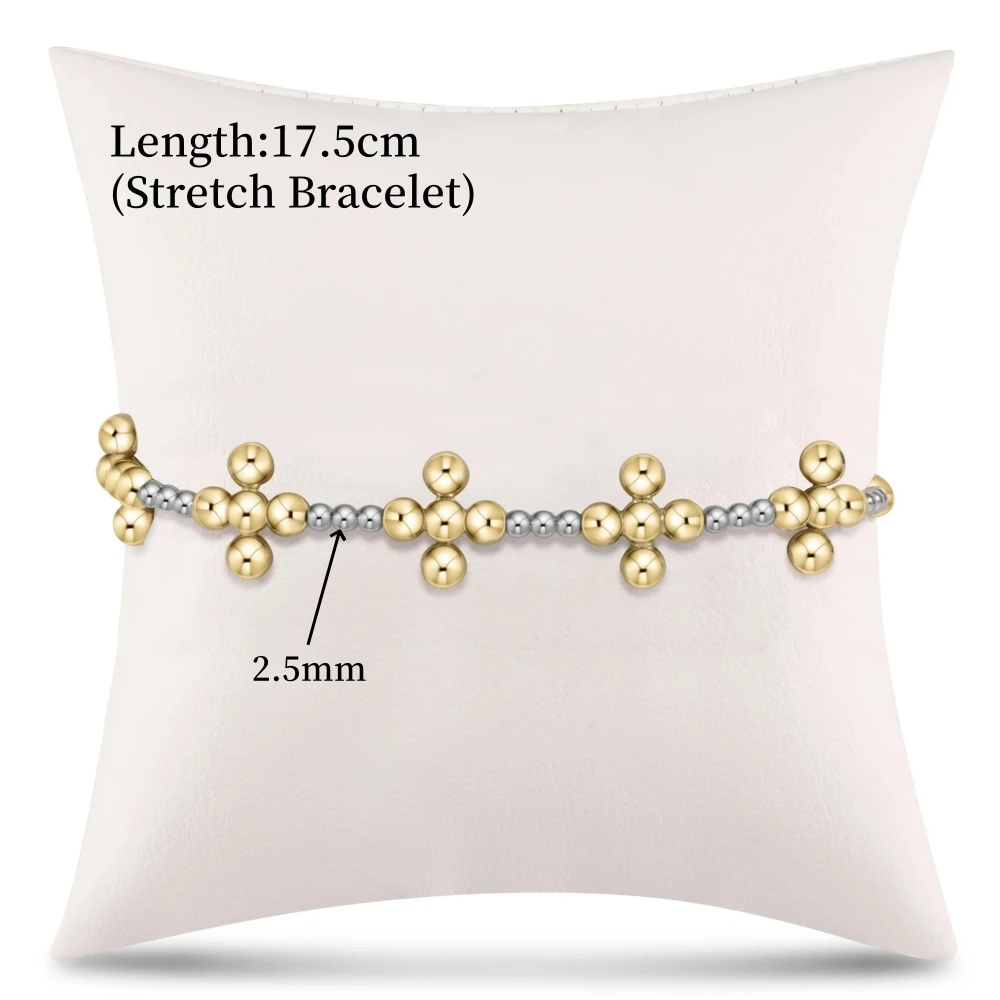 Vlen 18 K Gold Plated Cross Christian Bracelet for Women Hypoallergenic Beads Religious Bracelets Femme Jewelry Stretch Pulseras
