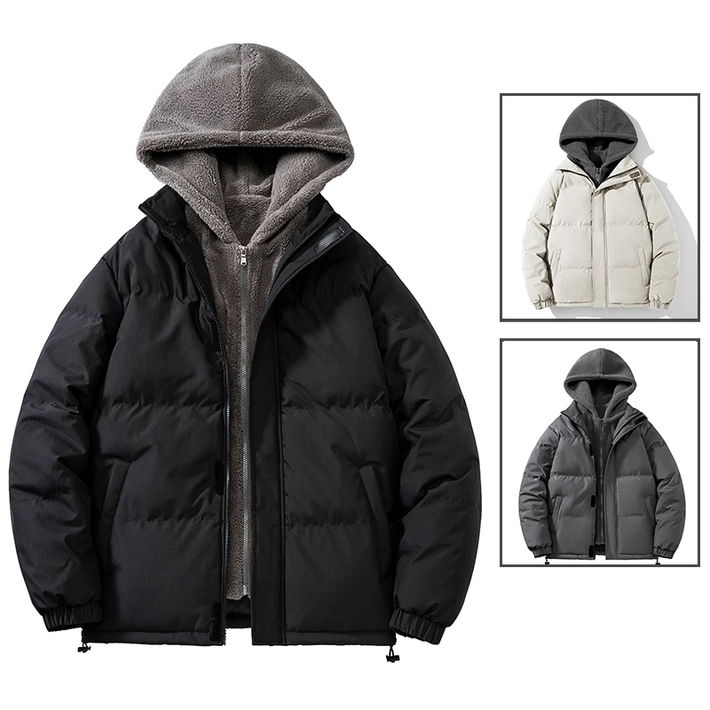 M-8XL new cotton-padded clothes, men fake two sports bread clothes, hooded and fleece thick warm coat, winter windproof casual l