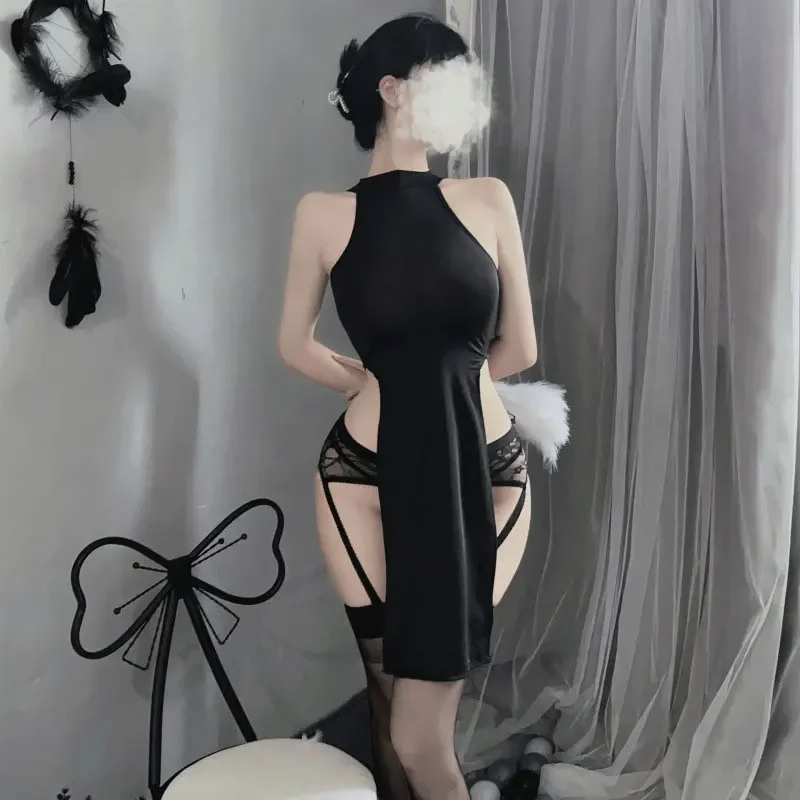 Vent-Lencería Sexy calada para mujer, delantal francés, vestido de sirvienta, uniforme de monja, Cosplay, juego de rol, disfraces sexuales, picardías, vestido de encaje