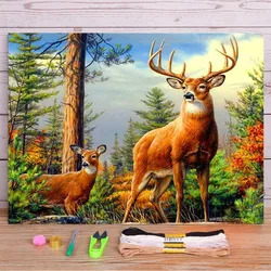 Landscape Animal Deer Printed Canvas 11CT Cross-Stitch Embroidery Full Kit DMC Threads Hobby Sewing Handicraft Jewelry