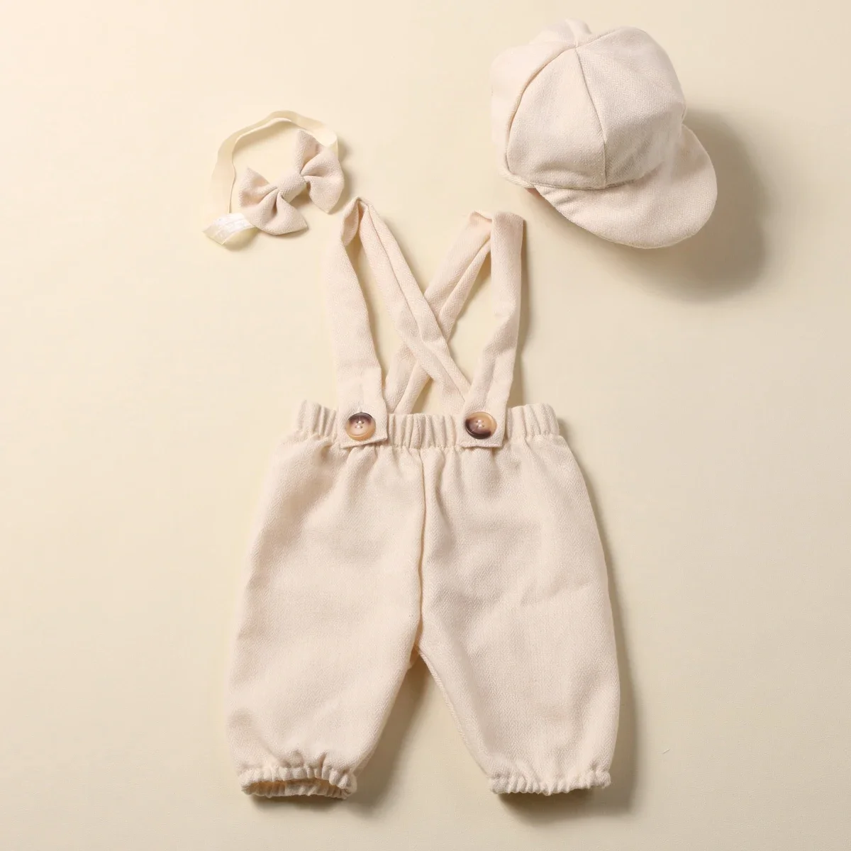 Newborn Photography Props Outfits Baby Boy Little Gentlman Suit Infant Shooting Suspender Overall with Casquette and Bow Tie