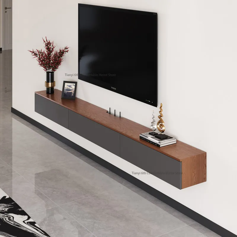 Modern Minimalist Floating Wall Mounted Solid Wood TV Cabinet Nordic Design Suspended Living Room TV Stand Home Furniture FYFS
