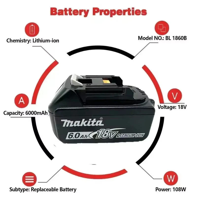 Nuevo juego combinado de batería de repuesto de 18 V de iones de litio y cargador para 2026, compatible con destornilladores y herramientas eléctricas inalámbricas Makita, se adapta a los modelos de batería Bl1860 Bl1850B Bl1850 Bl1840 Bl1830