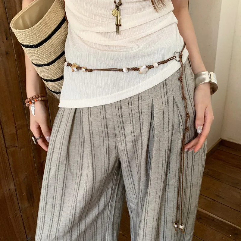 Trendy Fashionable Vintage Ethnic-Style Hand-Woven Niche Star Beaded Waist Cord High-End Slim Waist Chain Women's Belt