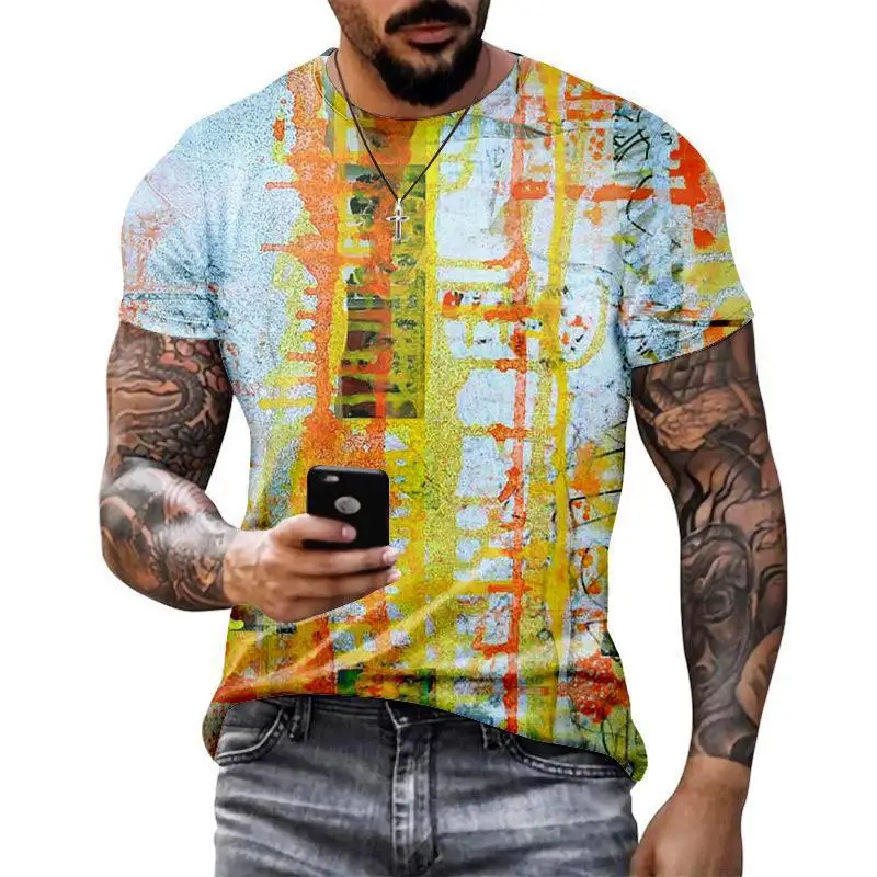 Homens e Mulheres 3D Pintura a Óleo T-shirt, Streetwear de grandes dimensões, Gola Redonda, Casual, Moda Verão, Novo, Plus Size, S-7XL, 4 Estações