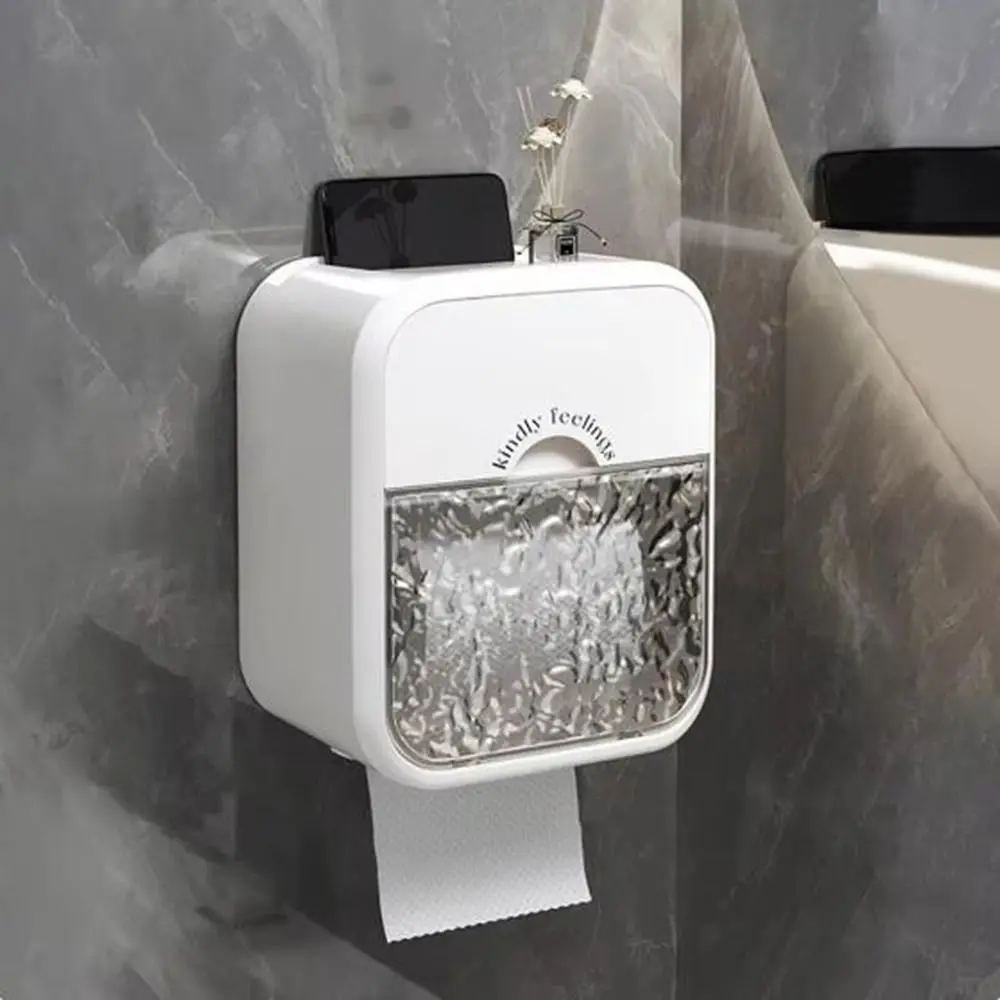 Plastic Toilet Paper Holder Glacier Pattern Wall-Mounted Paper Towel Box Waterproof No-Drilling Tissue Box for Bathroom