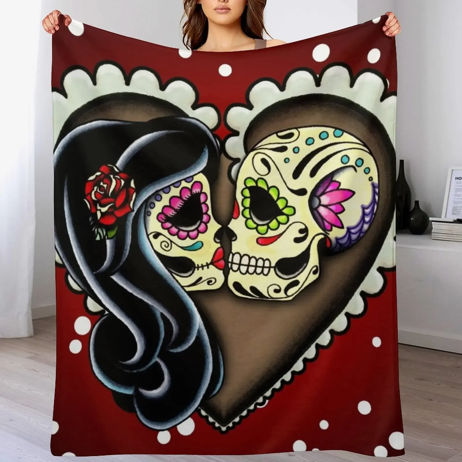 

Ashes - Day of the Dead Couple - Sugar Skull Lovers Throw Blanket For Decorative Sofa cosplay anime for babies Blankets